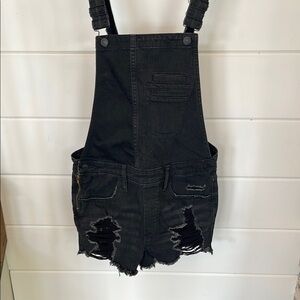 Express Black Distressed Denim Overalls
